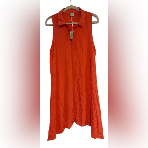CUPIO Shirt Dress Women's XL Coral Sleeveless Button Asymmetrical Summer Classic - Picture 1 of 4